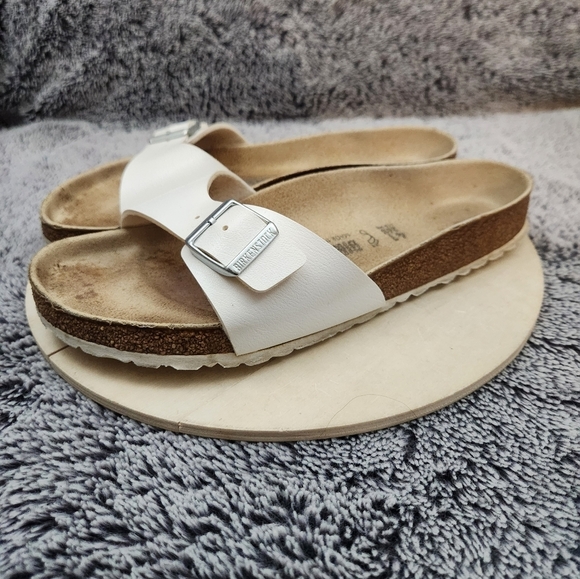 Birkenstock Women's Madrid Sandal Size 10 Slide White Strap Buckle Birko-Flor - Picture 4 of 9
